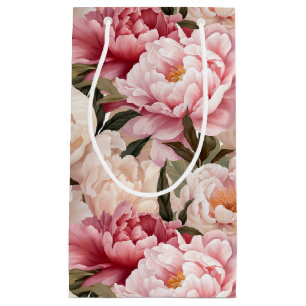 Peony Flowers Large Pink Cream Hue Blooms Floral Small Gift Bag