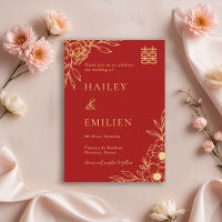 Peony Flowers Modern Chinese Red Gold Wedding