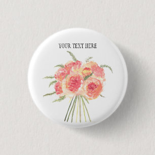 Peony flowers pastel Watercolor rustic wedding 3 Cm Round Badge