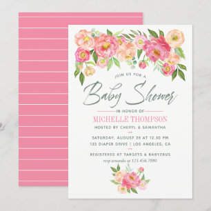 Peony flowers Spring Baby Shower invitation