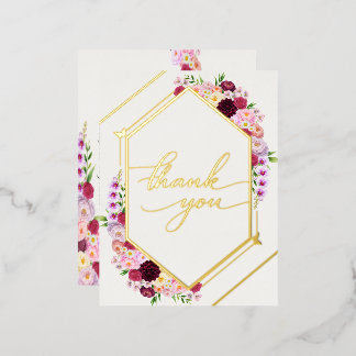 Peony Foil Wedding Thank You Invitation Postcard