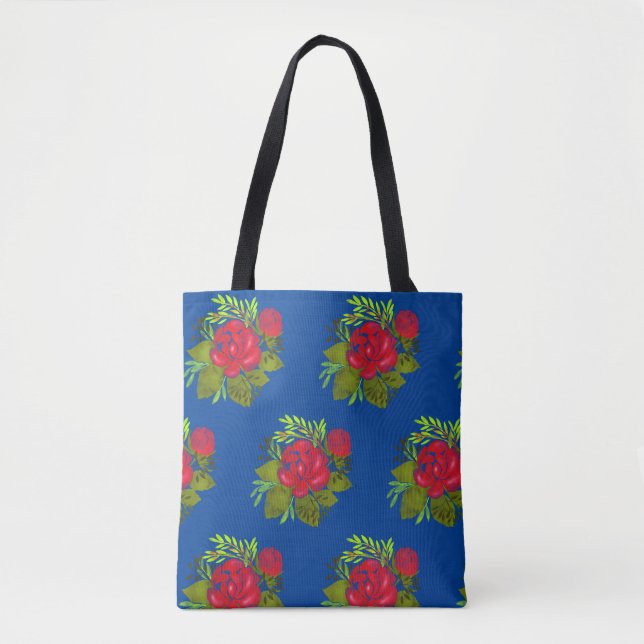 Peony Folk Floral Tote Bag (Front)