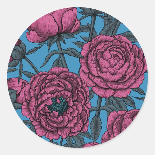 Peony garden classic round sticker (Front)