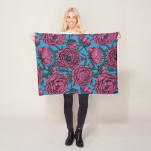 Peony garden fleece blanket