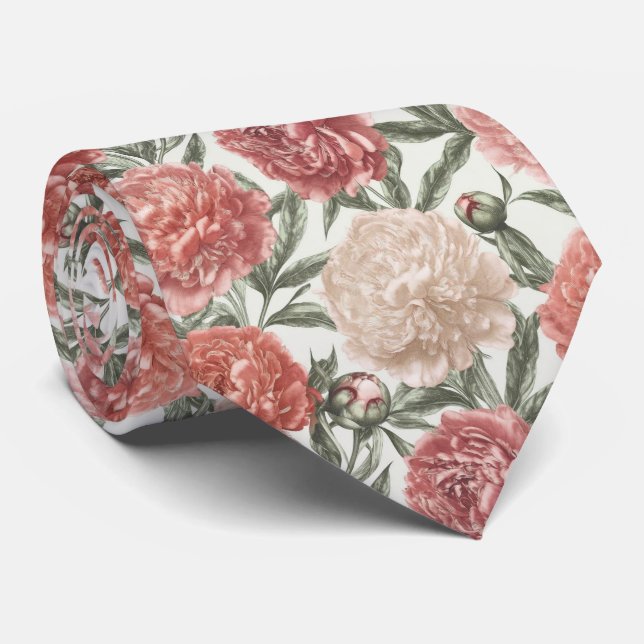 Peony Garden Floral Pattern Tie (Rolled)