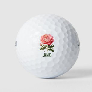 Peony Garden Flower Monogram Art Golf Balls