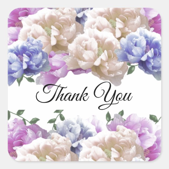 Peony Garden Flowers Thank You Round Sticker (Front)