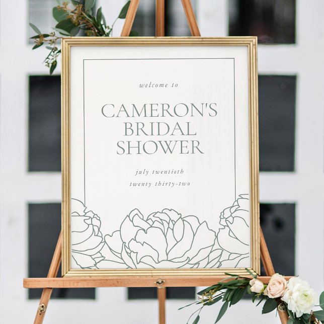 Peony Garden Green Floral Bridal Shower Welcome Poster (Creator Uploaded)