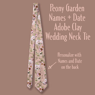 Peony Garden Names + Date Adobe Clay Wedding Tie