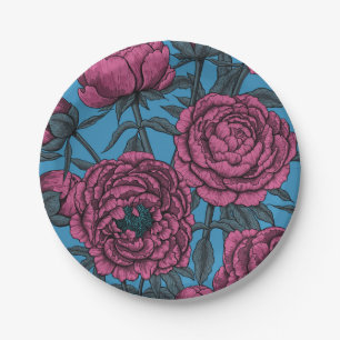 Peony garden paper plate