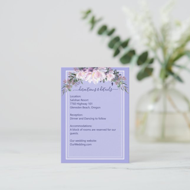 Peony Garden Periwinkle Lavender Wedding Details   Enclosure Card (Standing Front)