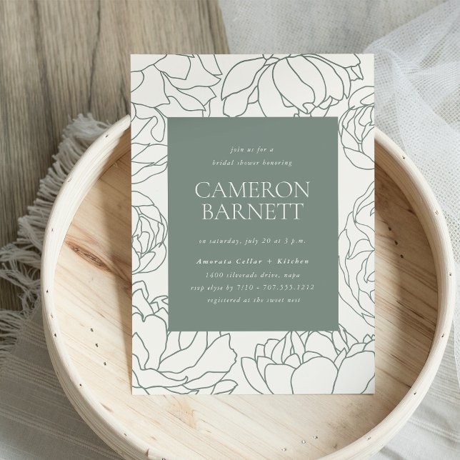 Peony Garden Sage Green Floral Bridal Shower Invitation (Creator Uploaded)