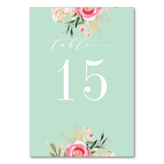 Peony gold WEDDING Table Number CUSTOM WHITE (Front)