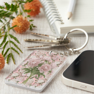 Peony Grace Elegant Floral Art Key Ring
