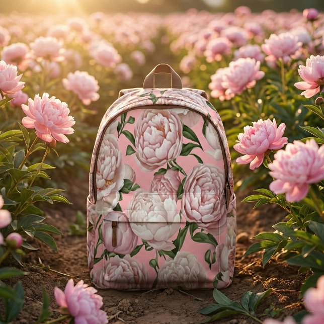 Peony Grace Elegant Floral Art  Printed Backpack (Creator Uploaded)