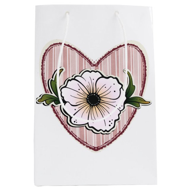 Peony Heart Medium Gift Bag (Front)