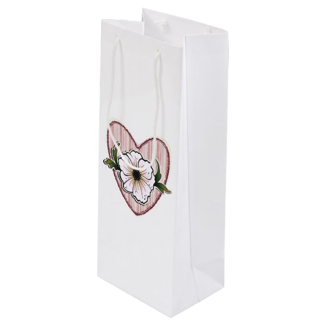 Peony Heart Wine Gift Bag (Front Angled)