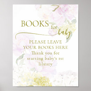 Peony Hydrangea Pastel Baby Shower Books For Baby Poster