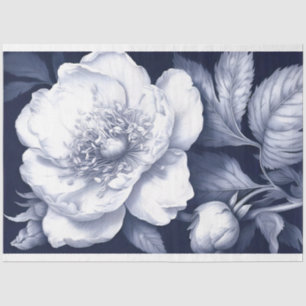 Peony in blue decoupage tissue paper