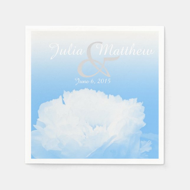Peony in Blue Personalised Wedding Paper Napkin (Front)