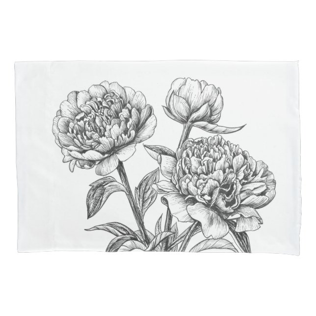 Peony ink drawing pillowcase (Front)