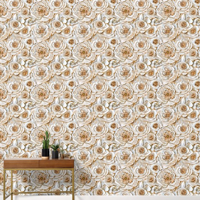 Peony ivory beige seamless pattern luxury flower wallpaper (Hallway)