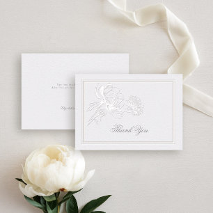 Peony Ivory Formal Elegant Couple Note Wedding Thank You Card