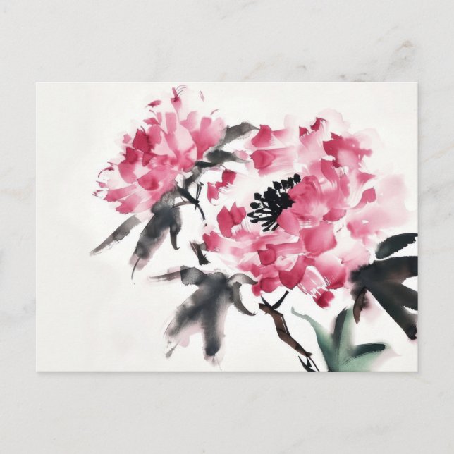 Peony Japanese minimal art painting  Postcard (Front)