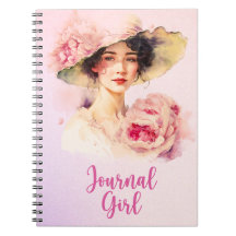 Peony Journal Girl Spiral Notebook - Pink