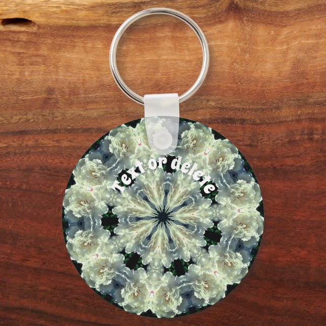 Peony Kaleidoscope Flower Art Personalised Key Ring (Front)