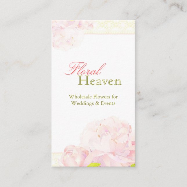 Peony + Lace Pattern Wedding Florist Business Card (Front)