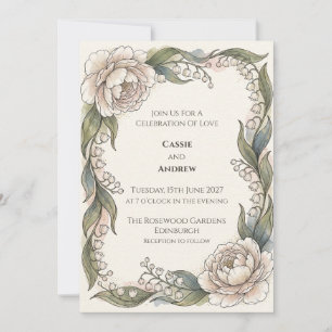 Peony Lily Of The Valley Wedding Invitation