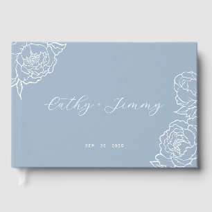Peony Line Art Dusty Blue Wedding Guest Book