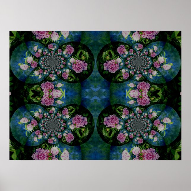 Peony Mandala, abstract pink floral mandala  Poster (Front)