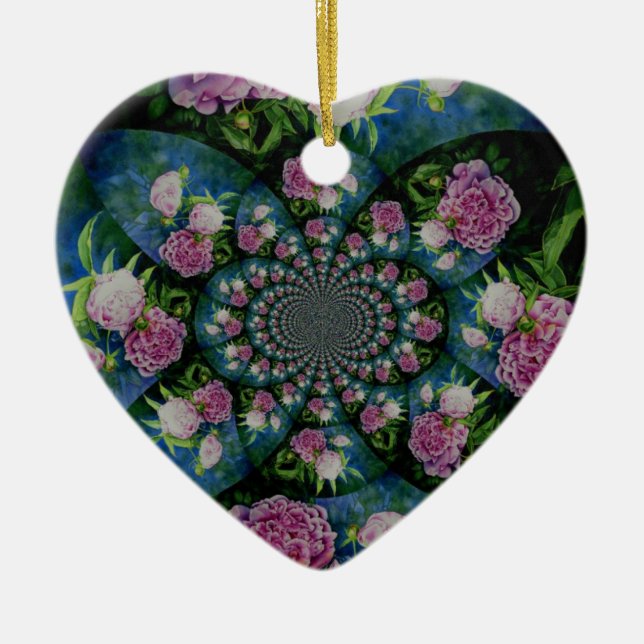 Peony mandala ceramic tree decoration (Front)