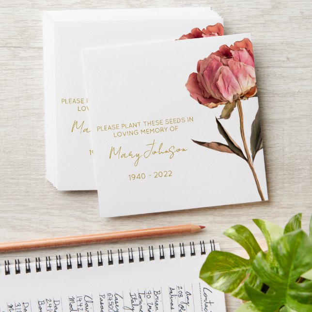 Peony Memorial Funeral Seed Envelope (Stacked)