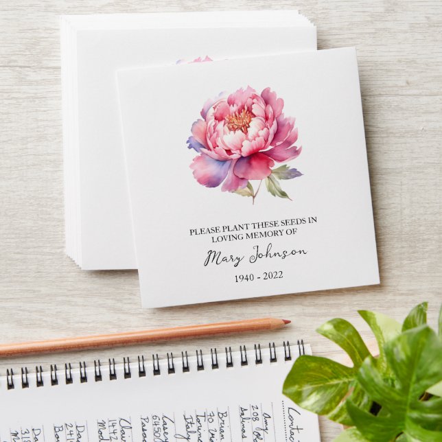 Peony Memorial Funeral Seed Envelope (Stacked)