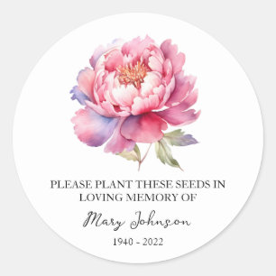 Peony Memorial Funeral Seed Packet Classic Round Sticker