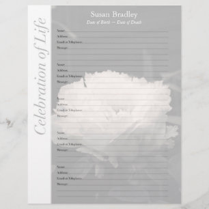 Peony Memorial Guest Book Binder Filler Pages