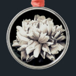 Peony Metal Tree Decoration<br><div class="desc">Black and white photo of a peony flower</div>