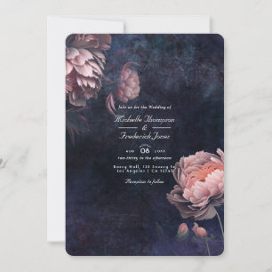 Peony Midnight Floral QR Code Wedding Invitation