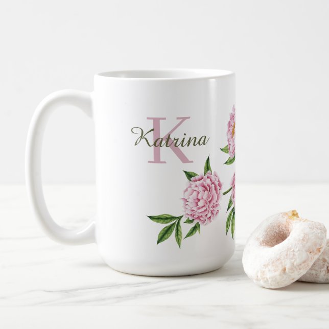 Peony Monogrammed Mug (With Donut)