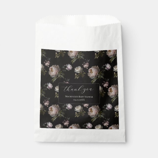 Peony Moody Floral Baby Shower Thank You Sticker Favour Bags (Front)