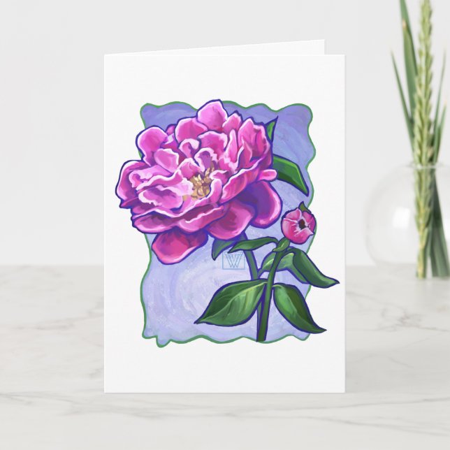 Peony on Blue, Happy Mother's Day Card (Front)