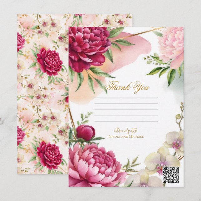 Peony & Orchid Garden Floral Glam Wedding  Invitation (Front/Back)