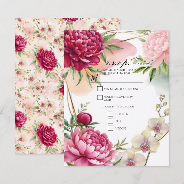 Peony & Orchid Garden Floral Glam Wedding  Invitation (Front/Back)