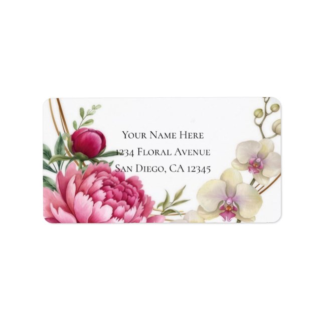 Peony & Orchid Garden Floral Glam Wedding  Label (Front)