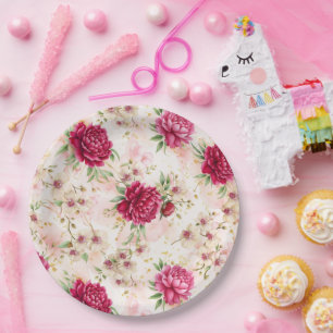 Peony & Orchid Garden Floral Glam Wedding Paper Plate