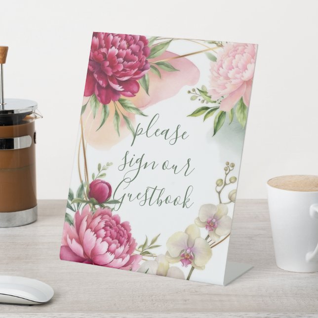 Peony & Orchid Garden Floral Glam Wedding  Pedestal Sign (In SItu)