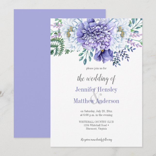 Peony Passion Lavender Background Wedding Invite (Front/Back)